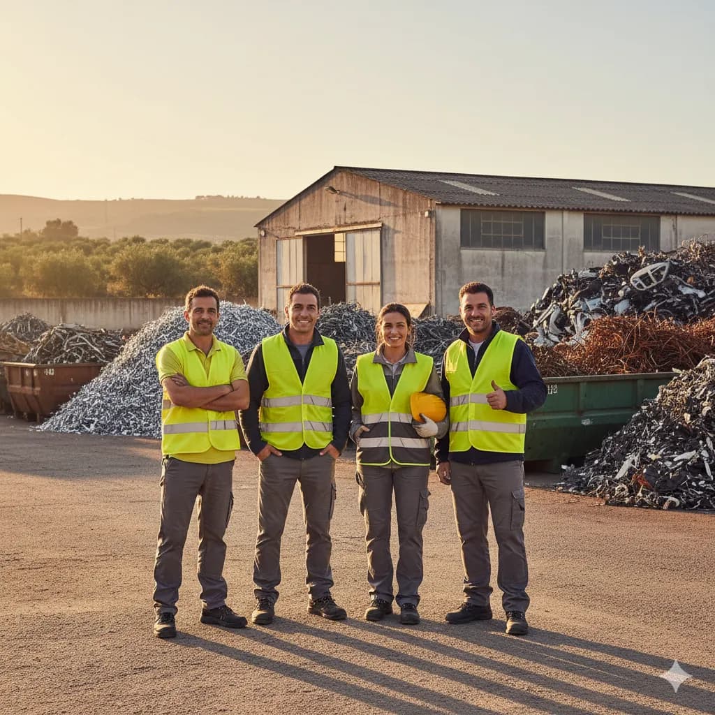Equipa Ambimarto no pátio de reciclagem