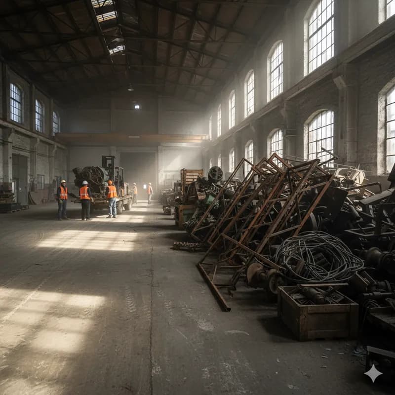 Pátio de sucata com materiais separados