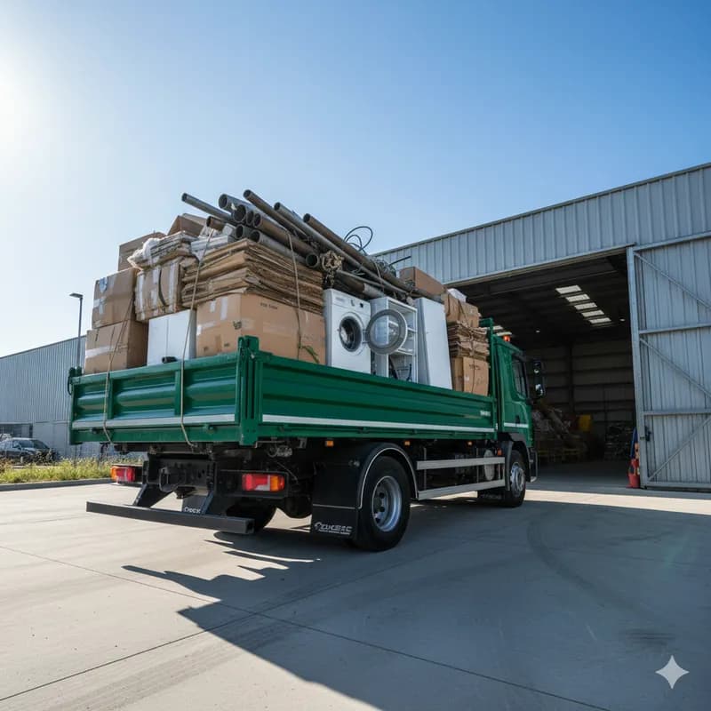 Camião de recolha carregado com recicláveis